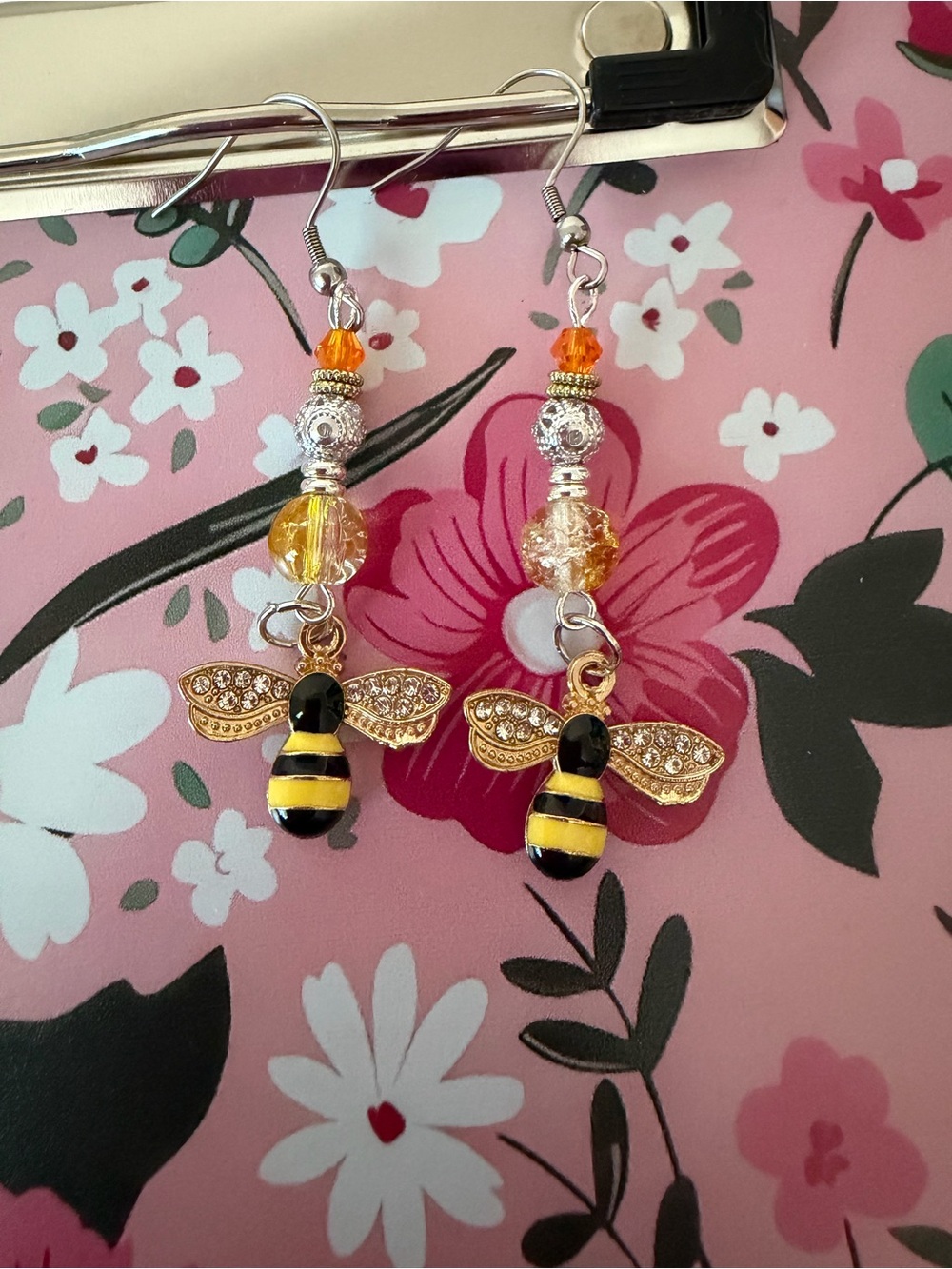 Kids Yellow and Black Bee Dangle Earrings with Crystal Wings